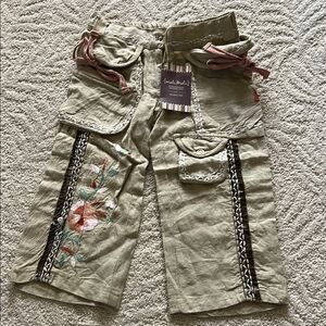 NWT Meli Meli Girls Embroidered Linen Cargo Pants 3T
